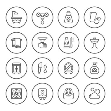 Banyo yuvarlak çizgi Icons set