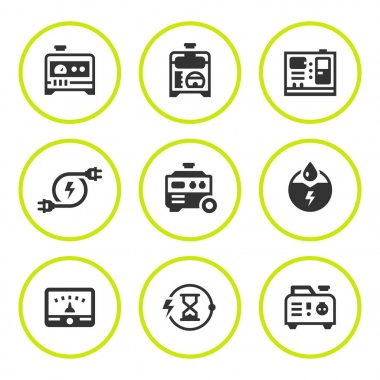 Elektrik jeneratör yuvarlak Icons set