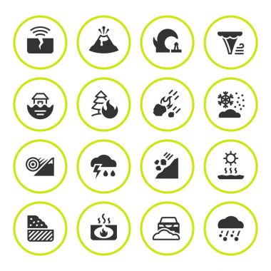 Doğal felaket yuvarlak Icons set