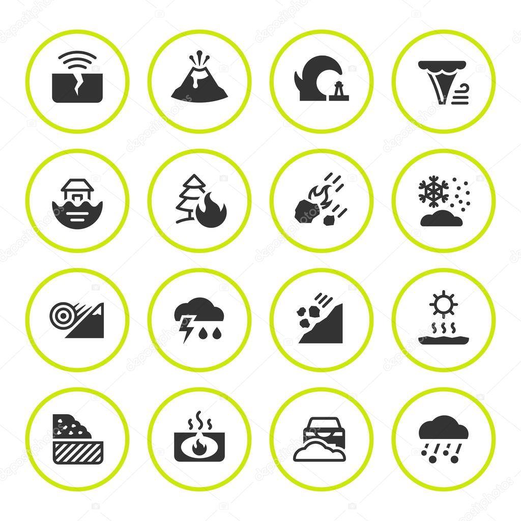 Set round icons of natural disaster