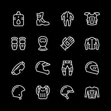 Motosiklet ekipman satır Icons set