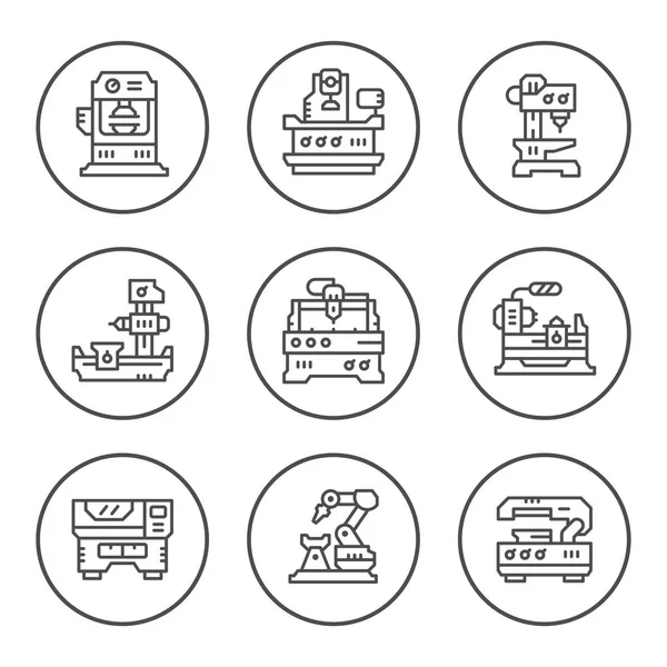 Definir ícones de linha redonda de máquina-ferramenta —  Vetores de Stock