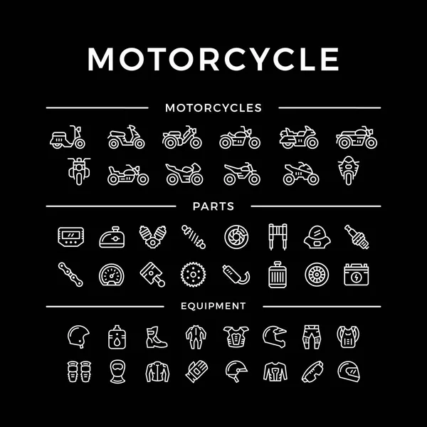 Set of motorcycle related line icons — Stock Vector