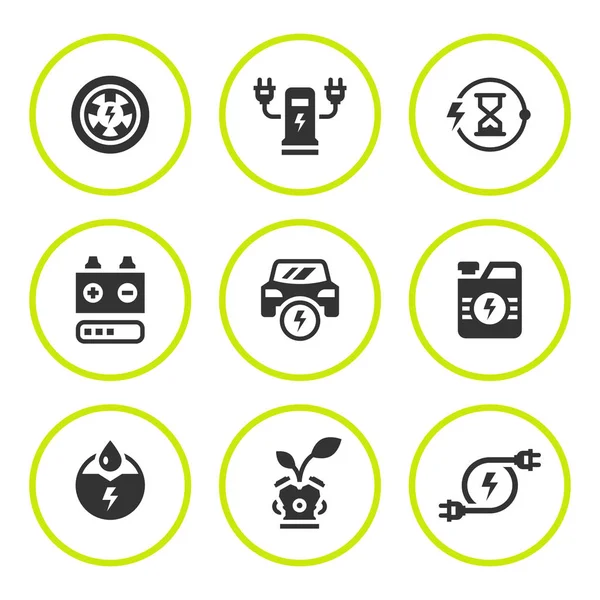 Set icone rotonde di auto elettrica — Vettoriale Stock