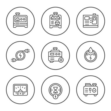 Elektrik jeneratör yuvarlak çizgi Icons set