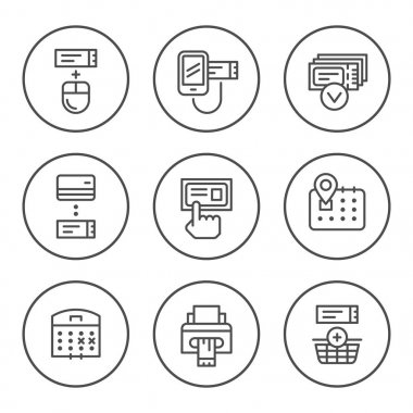 Rezervasyon bilet yuvarlak çizgi Icons set