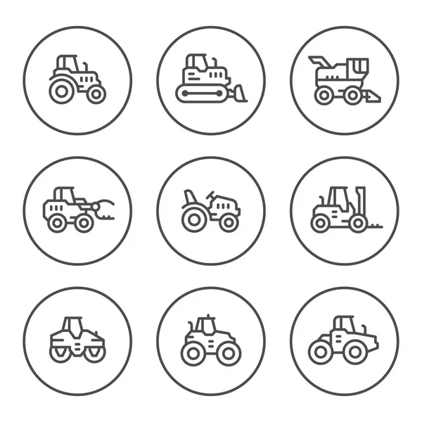 Définir des icônes de ligne ronde de tracteurs — Image vectorielle