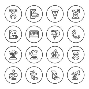 Robot sanayi yuvarlak çizgi Icons set