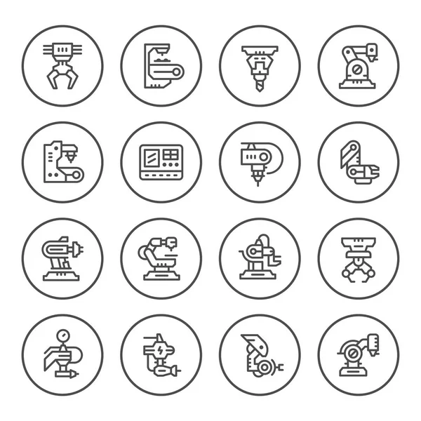 Définir des icônes de ligne ronde de l'industrie robotique — Image vectorielle