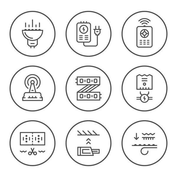 Conjunto de iconos de línea redonda de equipos led — Vector de stock