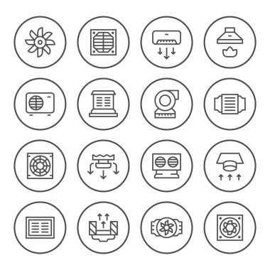 Havalandırma yuvarlak çizgi Icons set