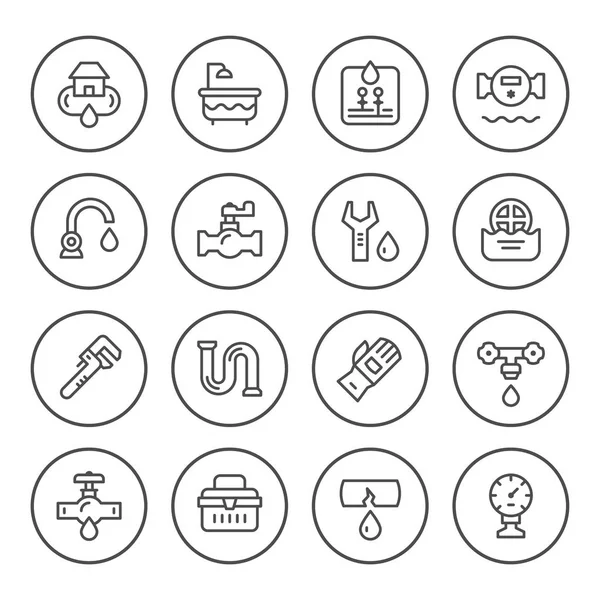 Set ronde lijn iconen van sanitair — Stockvector