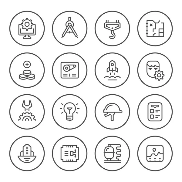 Runde Liniensymbole der Technik setzen — Stockvektor