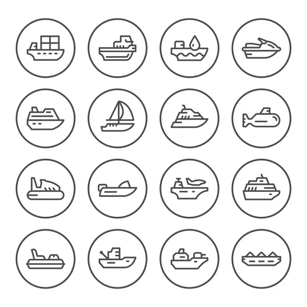 Set ronde lijn iconen van het vervoer over water — Stockvector