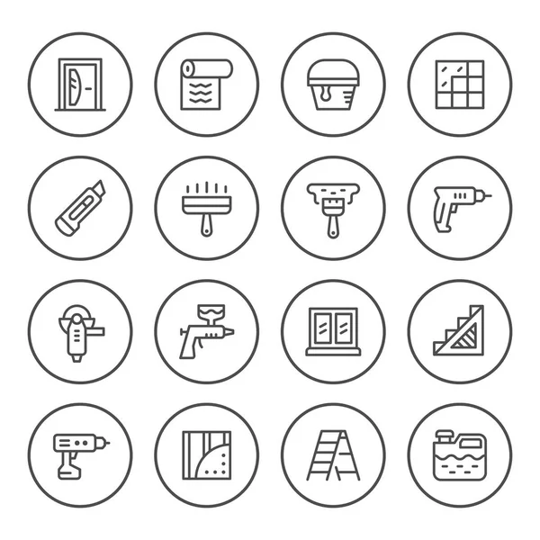 Set round line icons of repair — Stock Vector
