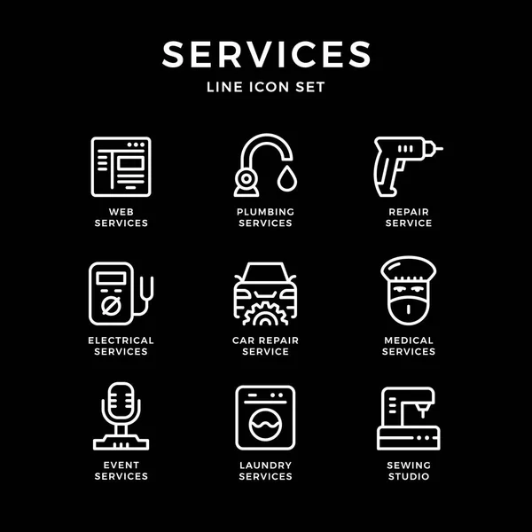 Establecer iconos de línea de servicios — Vector de stock