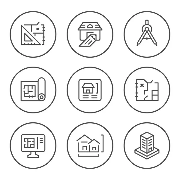 Mimari yuvarlak çizgi Icons set — Stok Vektör