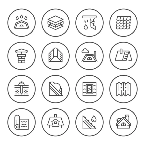 Set ronde lijn iconen van dak — Stockvector