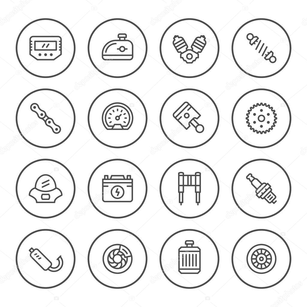 Set round line icons of motorcycle parts