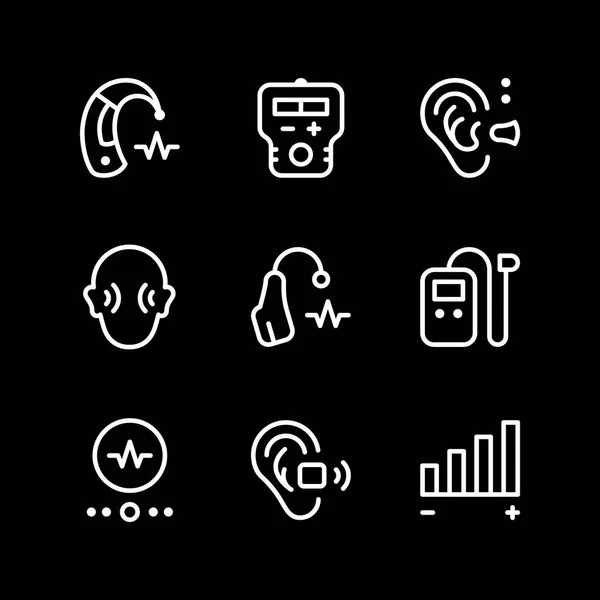 A hallókészülék beállított vonali ikonjai — Stock Vector