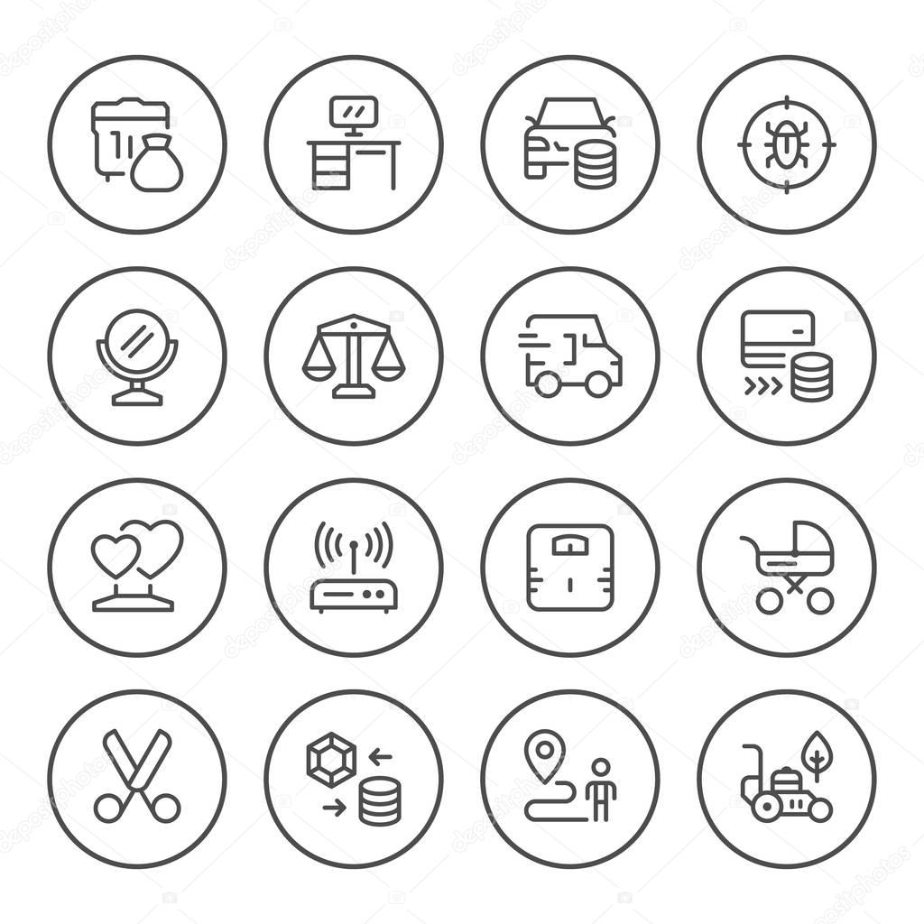 Set round line icons of services