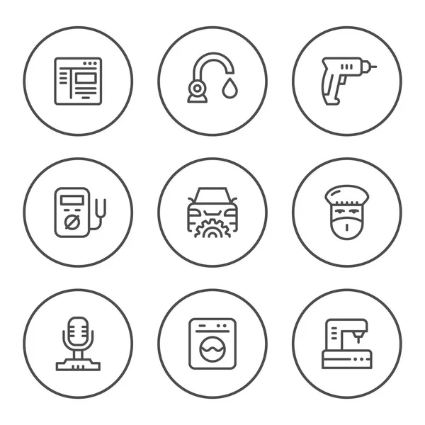 Set ronde lijn iconen van diensten — Stockvector