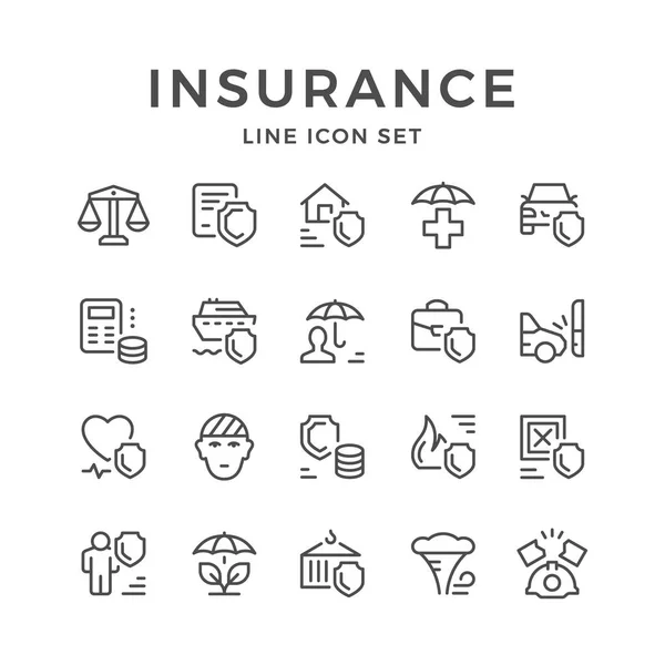 Definir ícones de linha de seguro —  Vetores de Stock