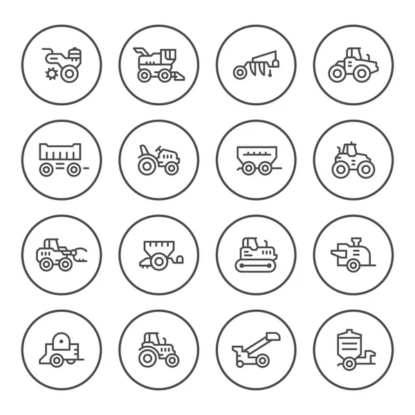 Set round line icons of agricultural machinery — Stock Vector