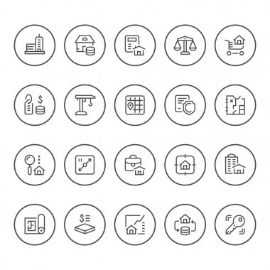 Gayrimenkul yuvarlak çizgi Icons set