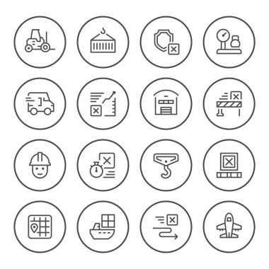 Lojistik yuvarlak çizgi Icons set