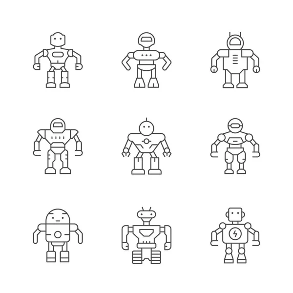 Liniensymbole des Roboters setzen — Stockvektor