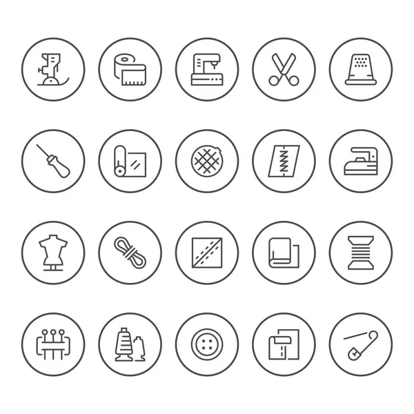 Set round line icons of sewing — Stock Vector