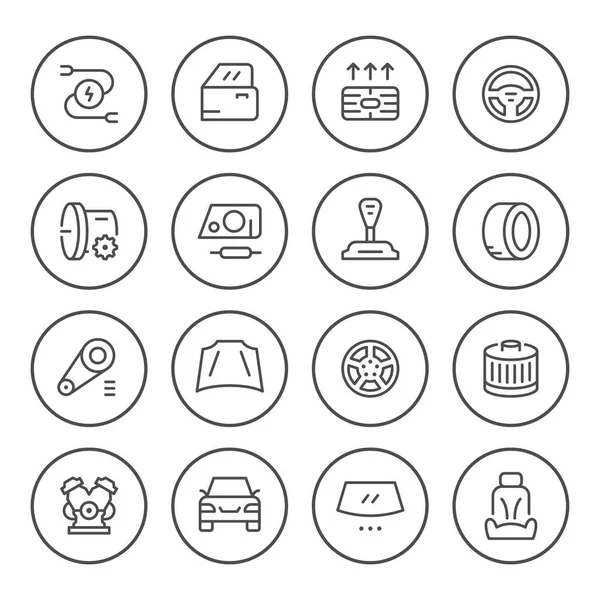 Conjunto de iconos de línea redonda relacionados con el coche — Vector de stock