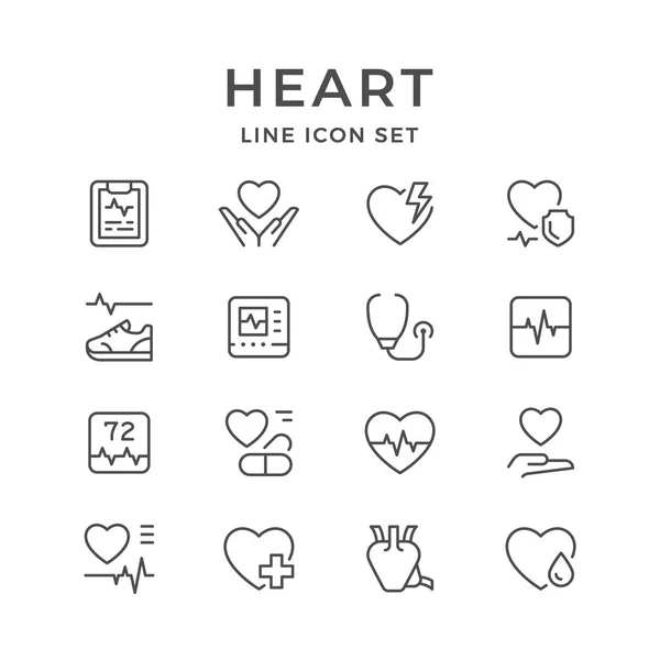 Ange rad ikoner av hjärtat — Stock vektor