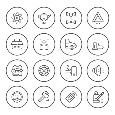 Set of car related round line icons clipart