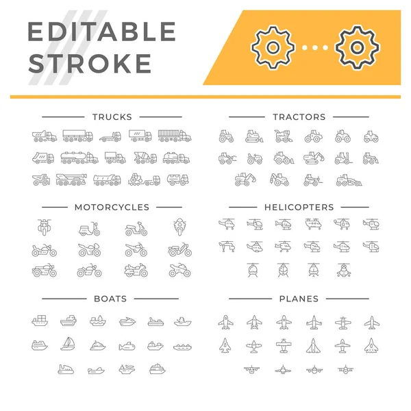 Set lijn iconen van vervoer — Stockvector