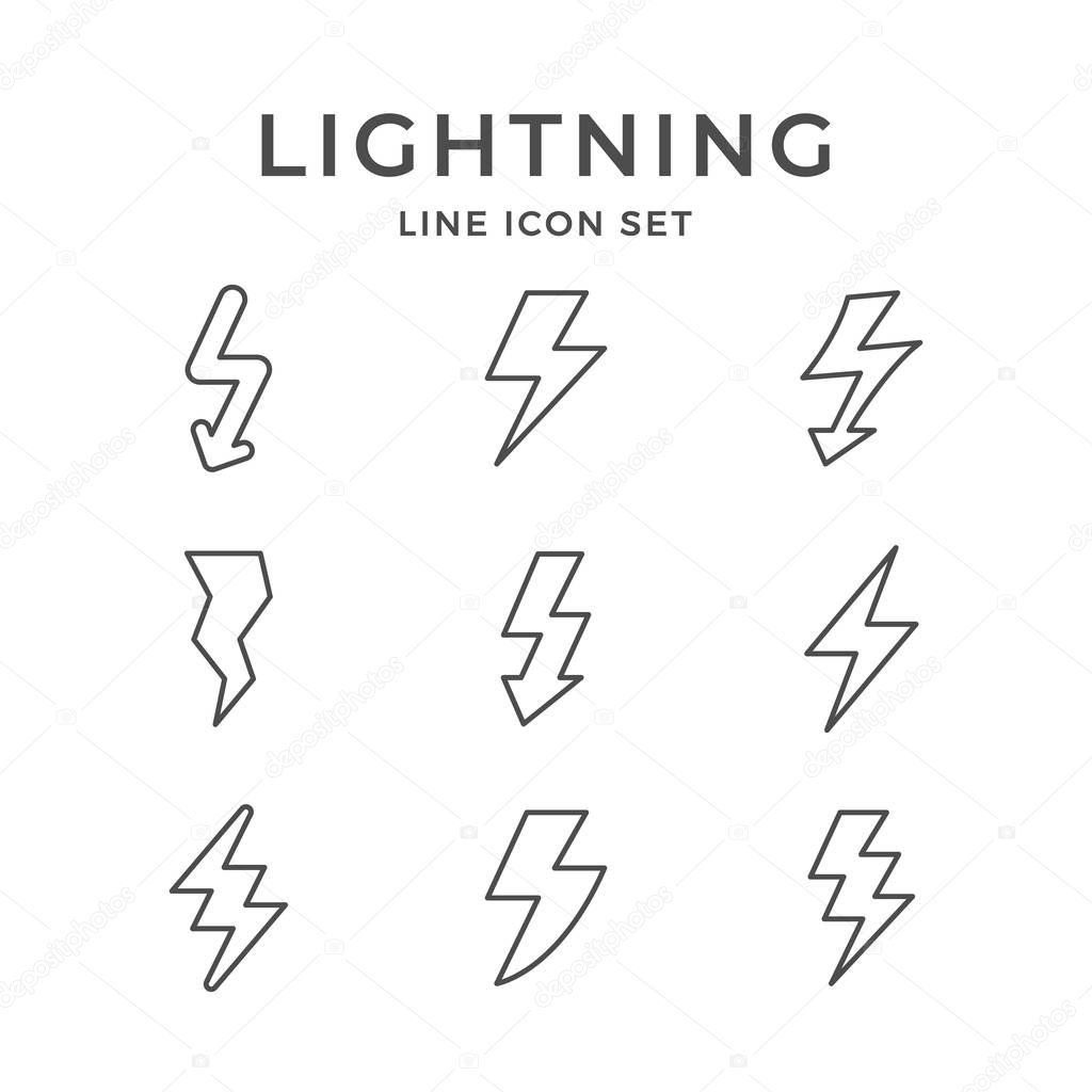 Set line icons of lightning