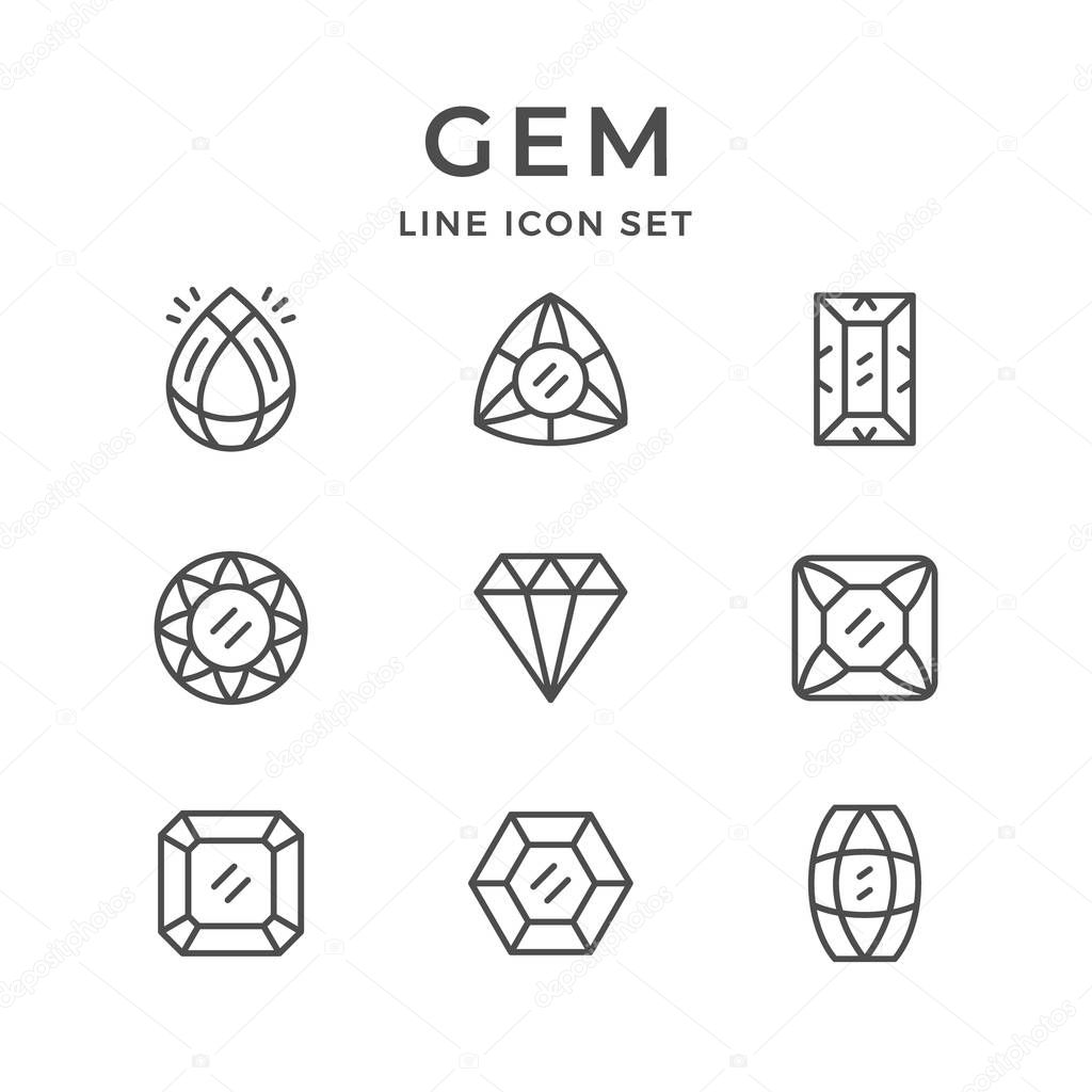 Set line icons of gem isolated on white. Vector illustration
