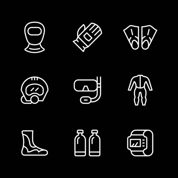 Set line icons of diving — Stock Vector