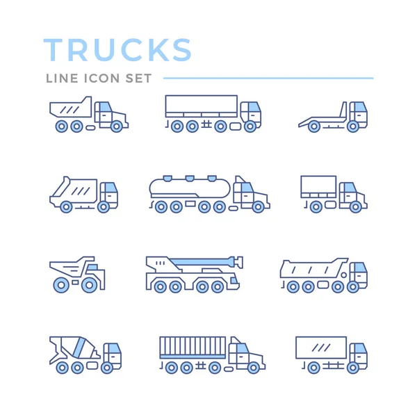 Встановити піктограми кольорових рядків вантажівок — стоковий вектор