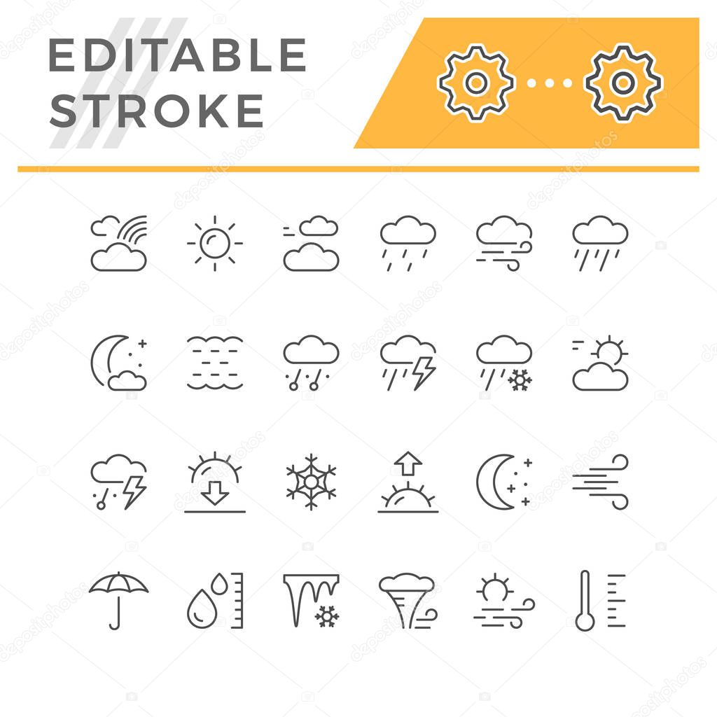 Set line icons of weather