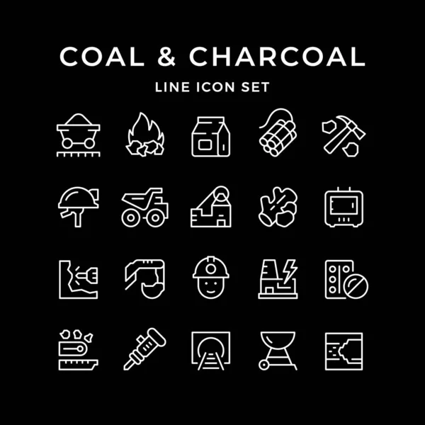 Set lijn iconen van kolen en houtskool — Stockvector