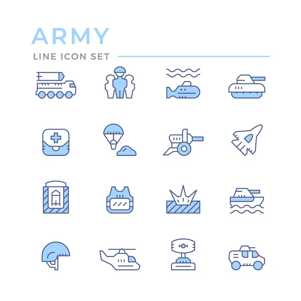 Set color line icons of army — Stock vektor