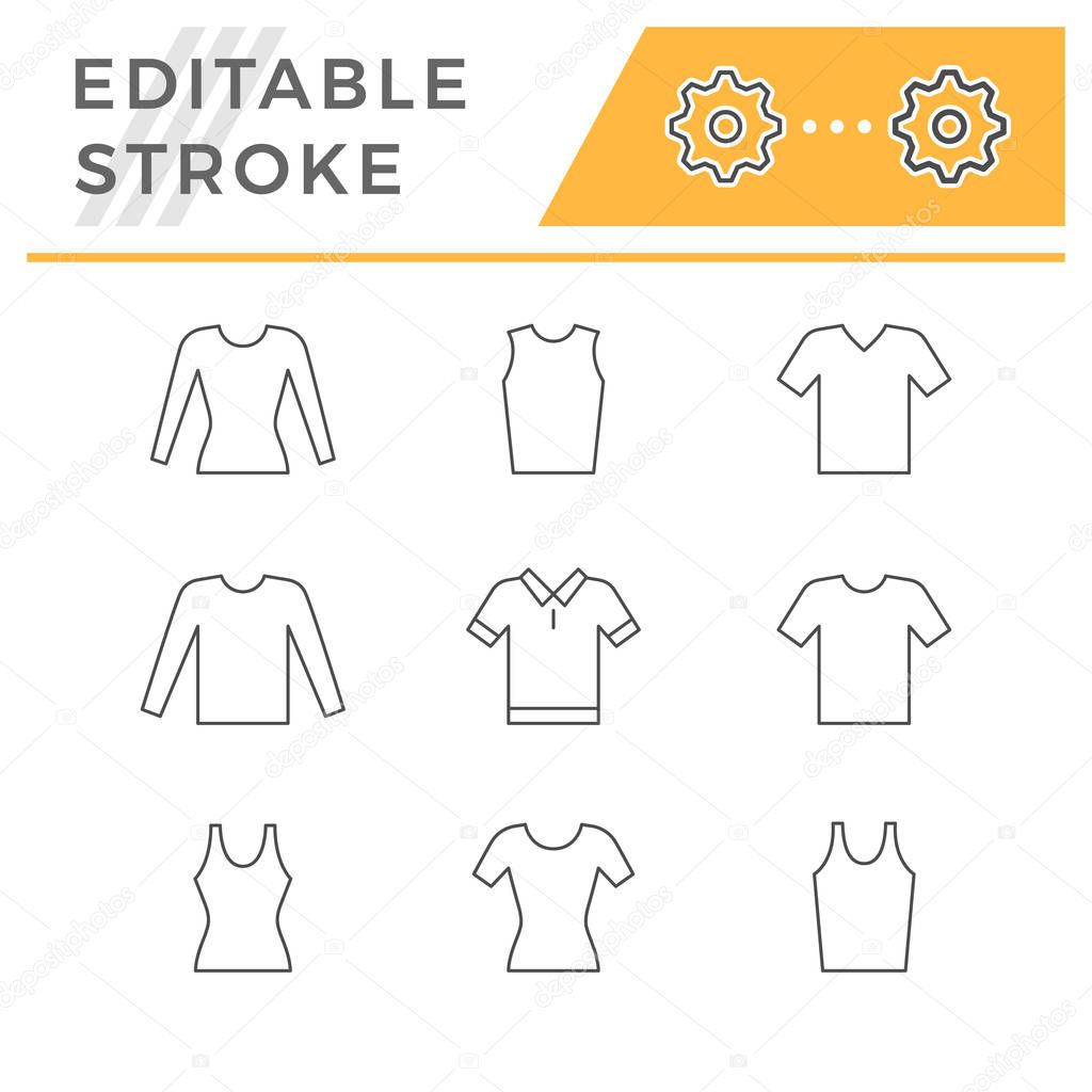 Set line icons of t-shirt, singlet, long sleeve