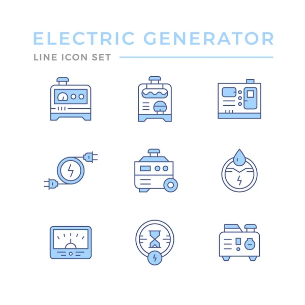 Establecer iconos de línea de color del generador eléctrico — Archivo Imágenes Vectoriales