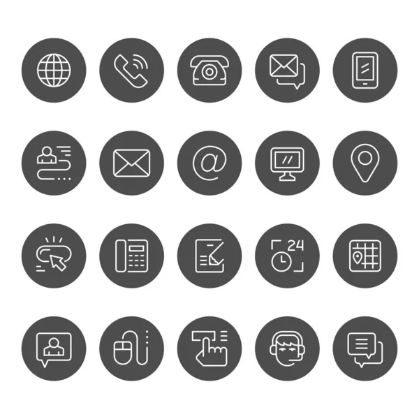 Set round line icons of contact us — Stock vektor