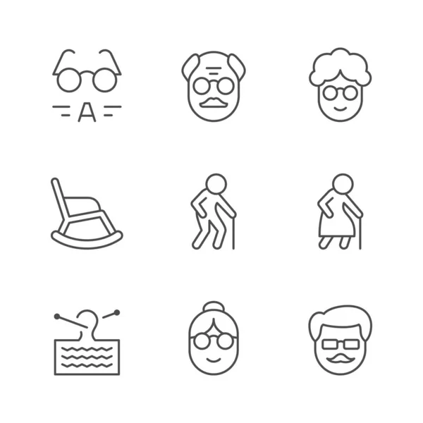 Set line icons of older people — Stock Illustration Set line icons of older people Royalty Free Stock Illustrations