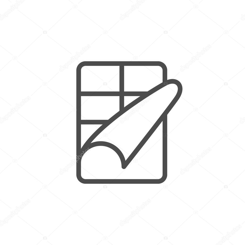 Chocolate bar packaging line outline icon