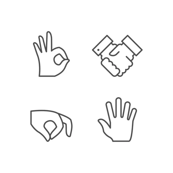 Nastavit čárové ikony gesta ruky — Stockový vektor