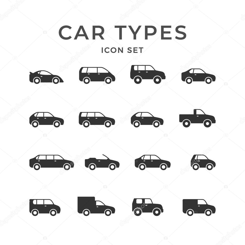 Set glyph icons of car types